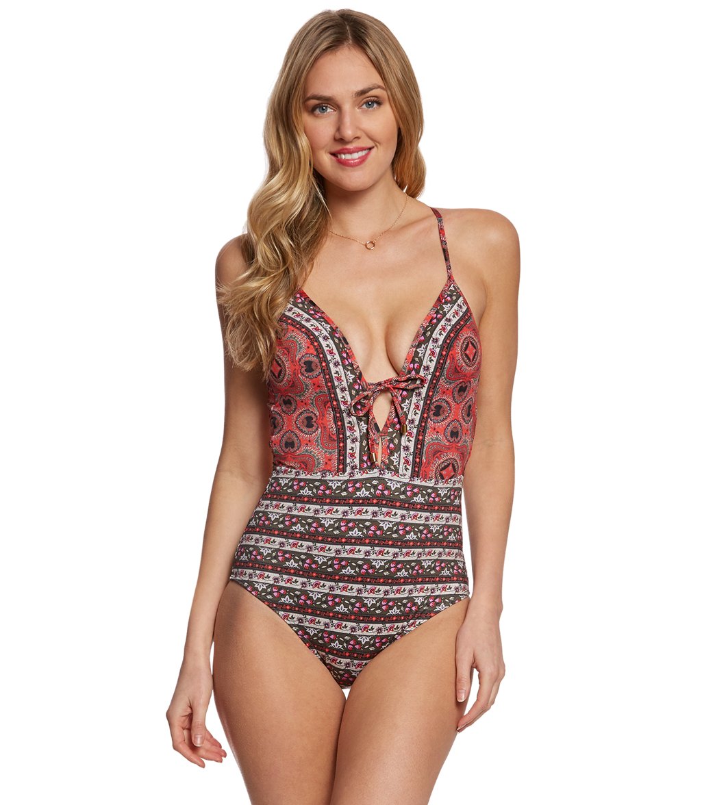 Jets Swimwear Australia Sensory Plunging V Neck One Piece Swimsuit - Arabian Spice 6 Lycra® - Swimoutlet.com