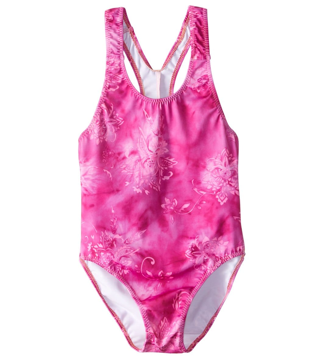 Tidepools Girls' Starburst Racer Back One Piece Swimsuit Big Kid - Pink 12 Lycra® - Swimoutlet.com