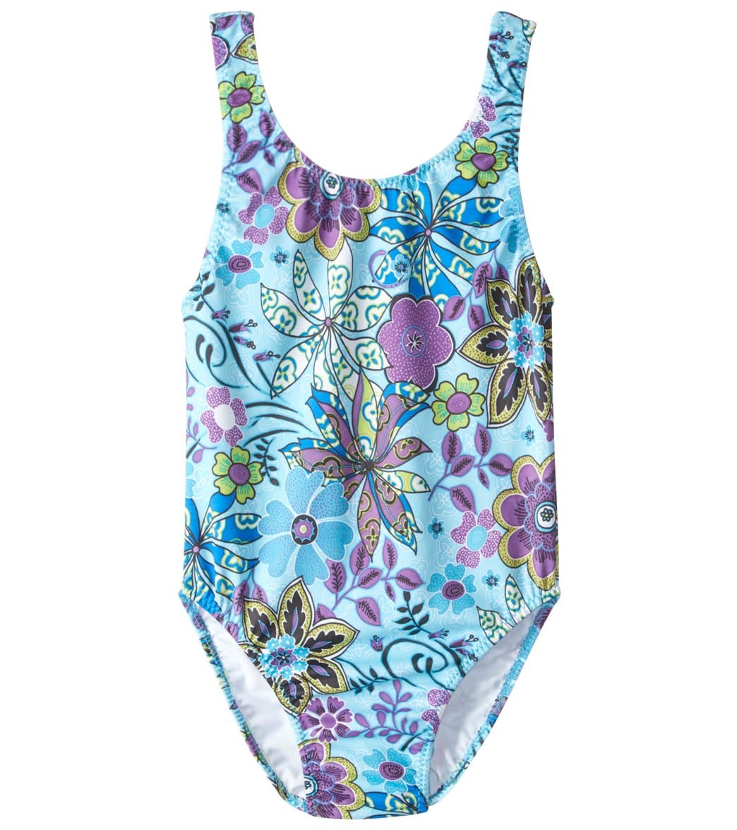 Tidepools Girls' Topsy Turvy Basic Tank One Piece Swimsuit Toddler - Blue X-Small 2/3 Lycra® - Swimoutlet.com
