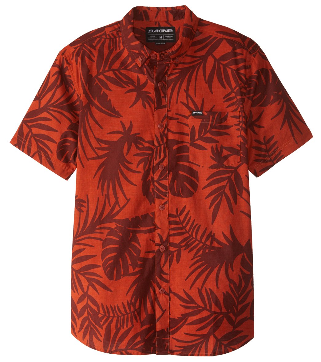 Dakine Men's Poipu Short Sleeve Shirt - Brick Wailua Palm Small Cotton - Swimoutlet.com