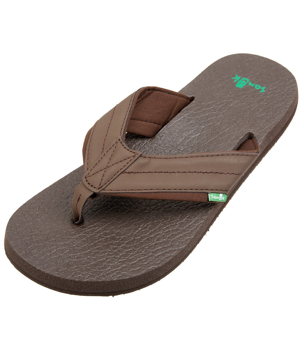 Sanuk Men's Beer Cozy 2 Flip Flop - Dark Brown 7 Faux-Suede/Neoprene/Nylon/Rubber - Swimoutlet.com