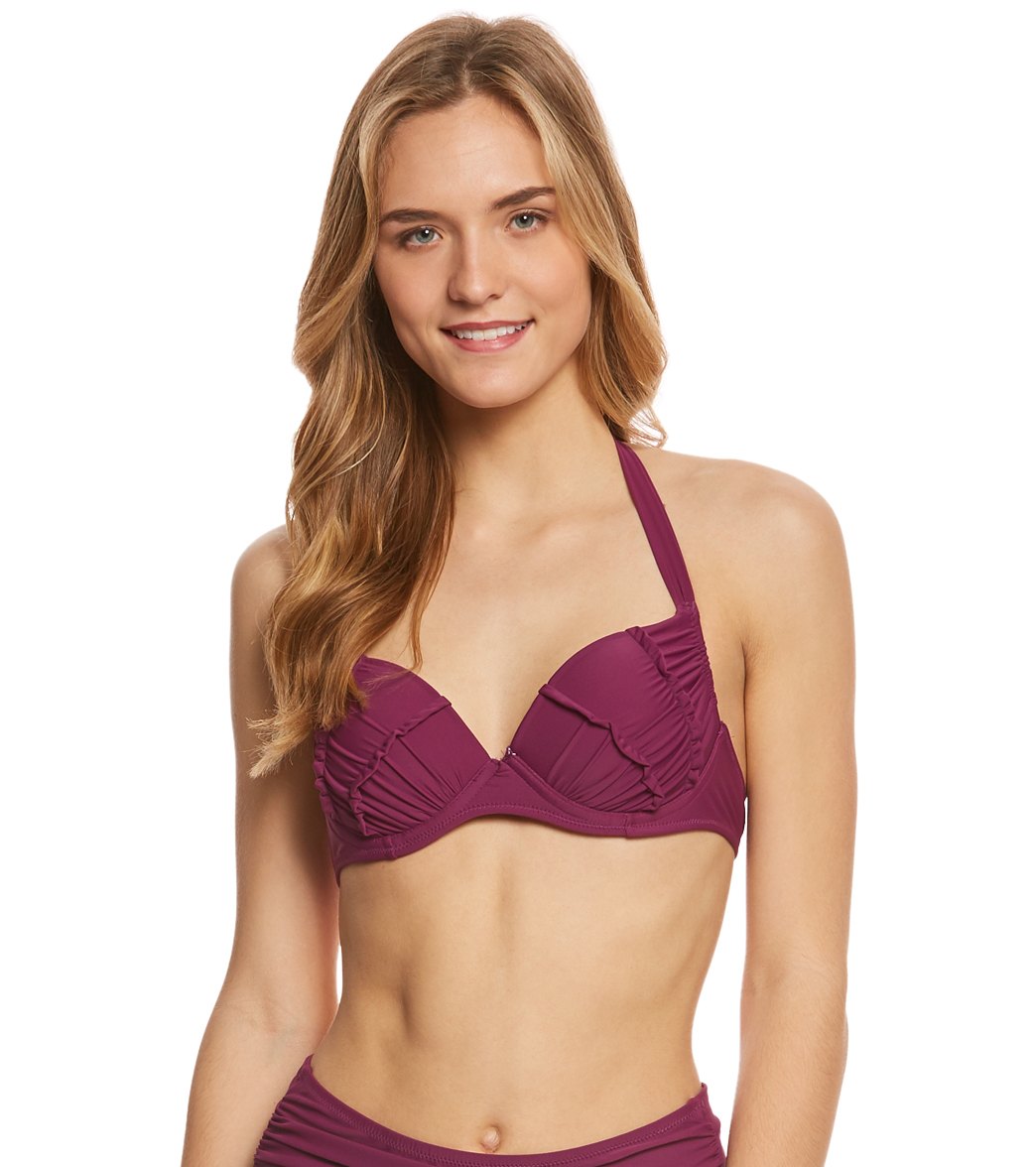 Betsey Johnson Malibu Solid Underwire Bump Me Up Bikini Top - Plum Medium - Swimoutlet.com