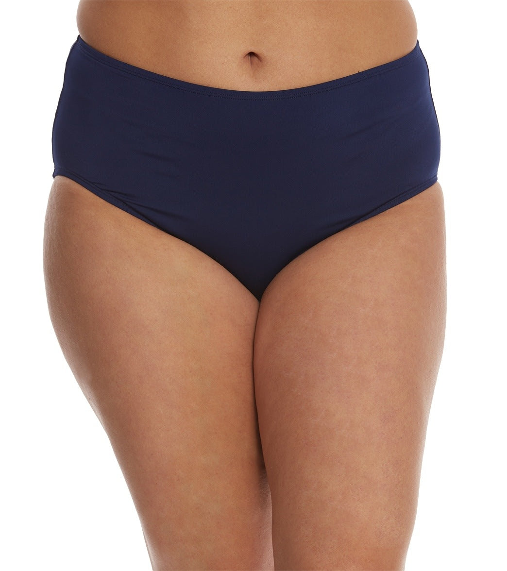 Jantzen Plus Size Solid Comfort Core Bikini Bottom - Nocturne Blue 24W Polyester - Swimoutlet.com