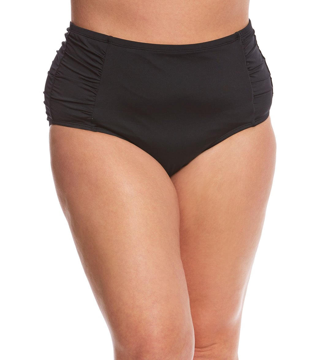 Jantzen Plus Size Solid High Waist Bikini Bottom - Black 24W Polyester - Swimoutlet.com