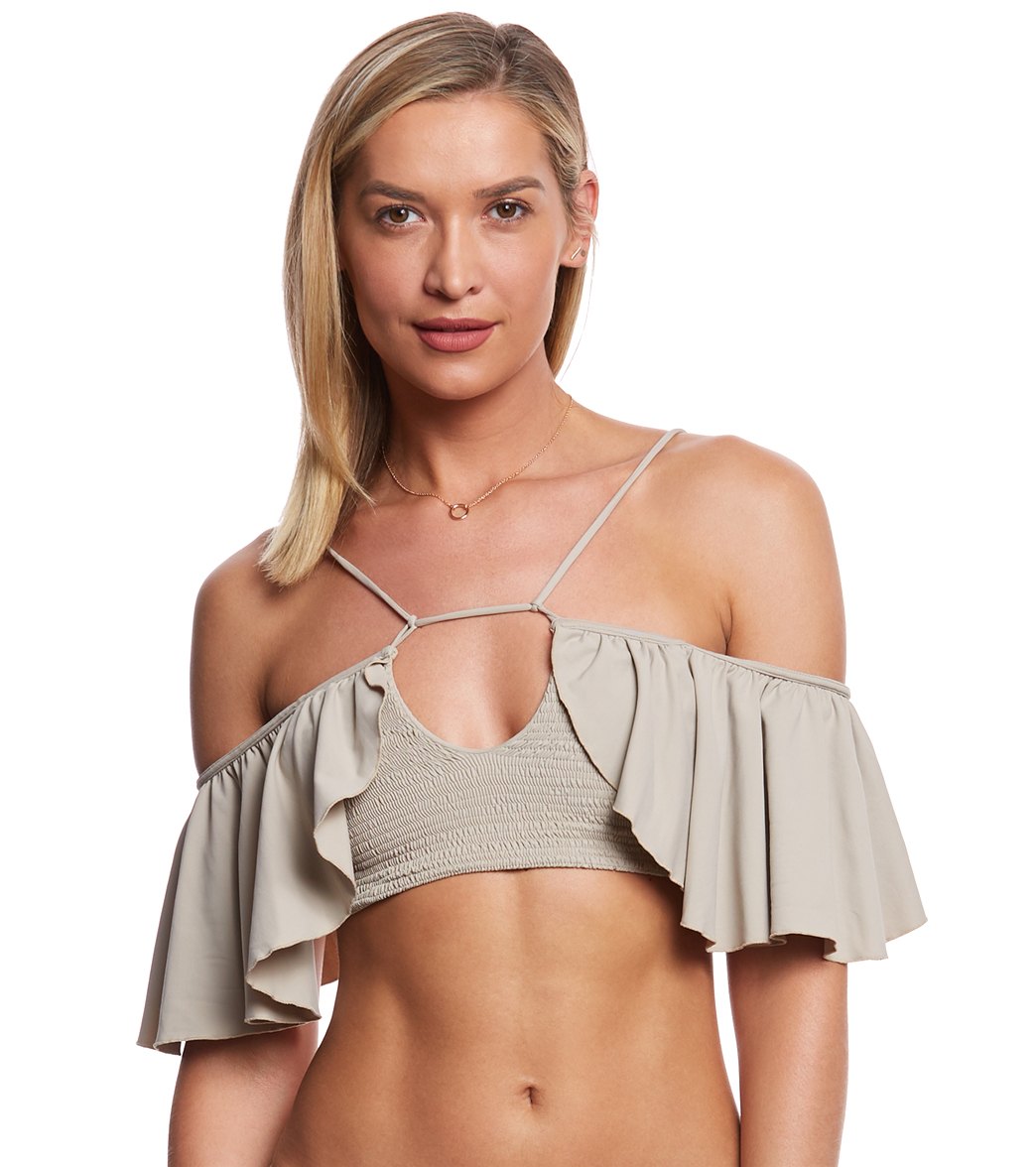 Indah August Solid Flounce Bikini Top - Dusty Large Elastane/Polyamide - Swimoutlet.com