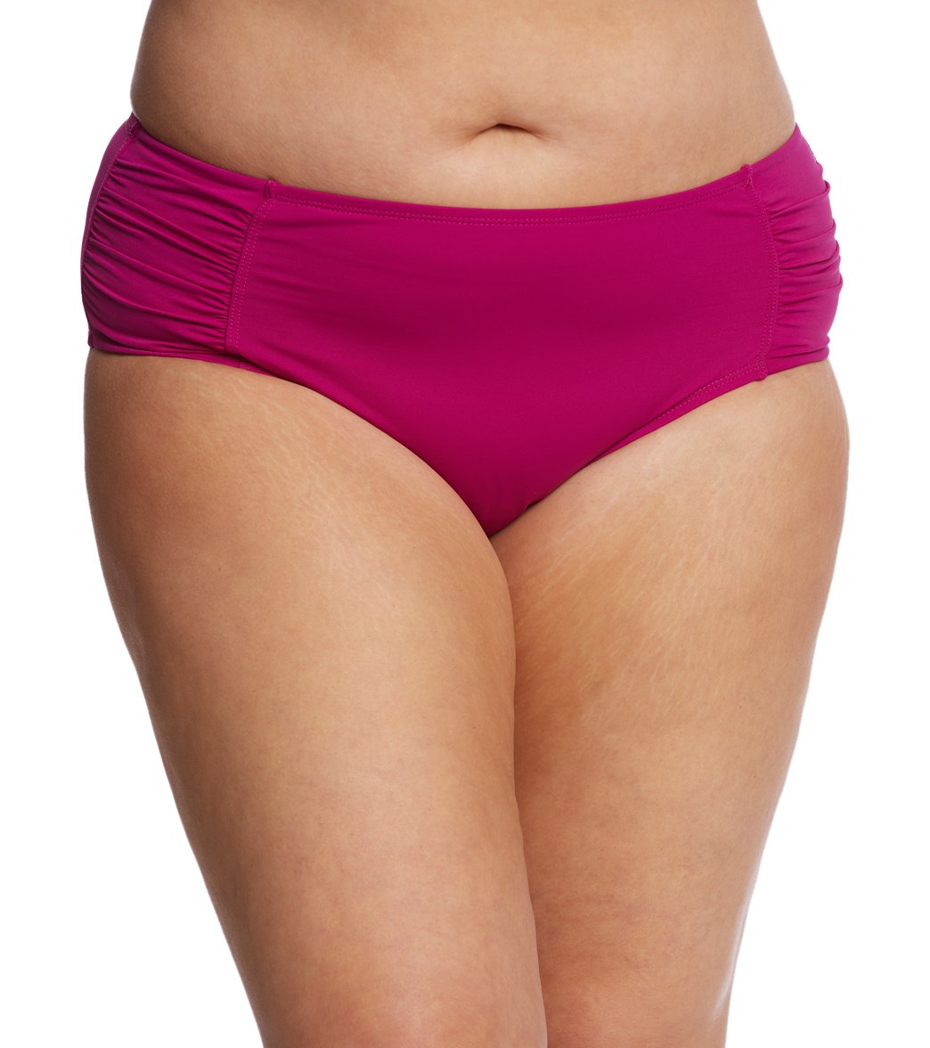 Tommy Bahama Plus Size Side Shirred High Waist Bikini Bottom - Wild Orchid Pink 2X Nylon/Spandex - Swimoutlet.com