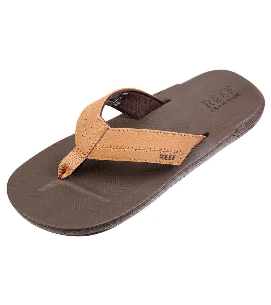 Reef Men's Contoured Cushion Flip Flop - Brown 7 Faux-Suede/Polyurethane/Rubber - Swimoutlet.com