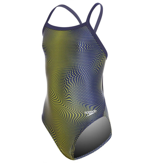 Speedo Powerflex Eco Girls Hydro Amp Flyback One Piece Swimsuit Navygold At 0034