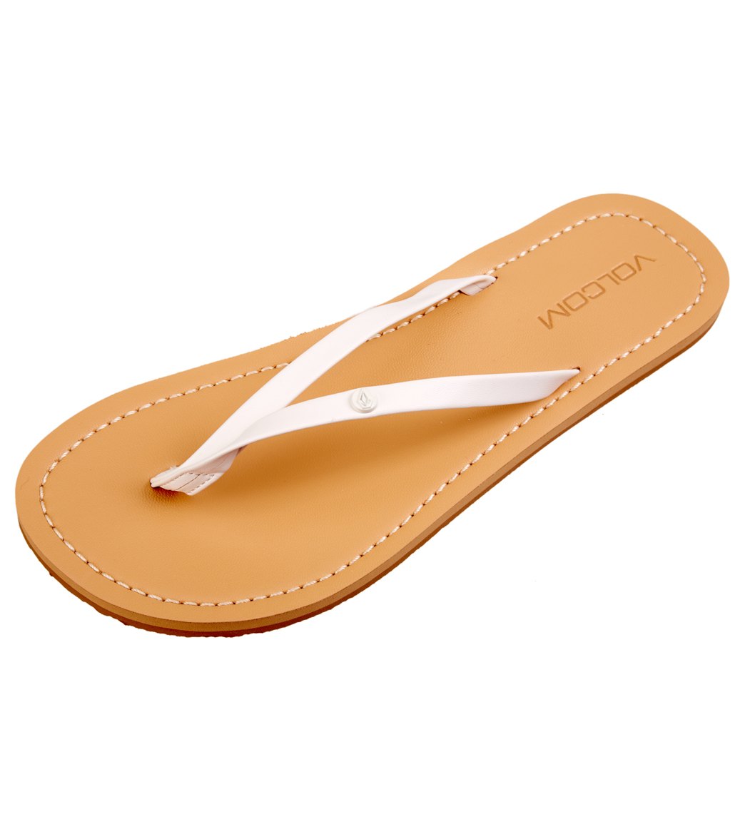 Volcom Women's Lagos Flip Flop - White 6 Leather/Rubber - Swimoutlet.com