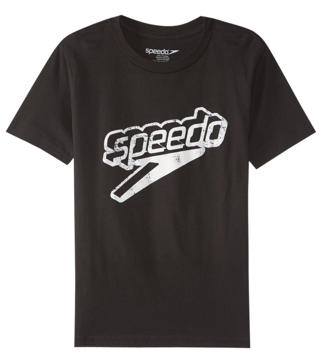 Speedo Boys' Front Logo T Shirt - Black X-Small Cotton/Polyester - Swimoutlet.com