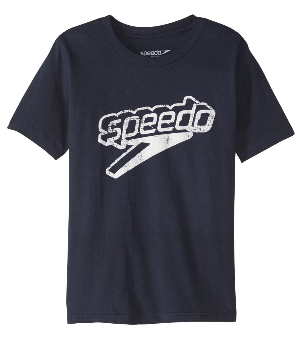 Speedo Boys' Front Logo T Shirt - Midnight Navy Small Cotton/Polyester - Swimoutlet.com