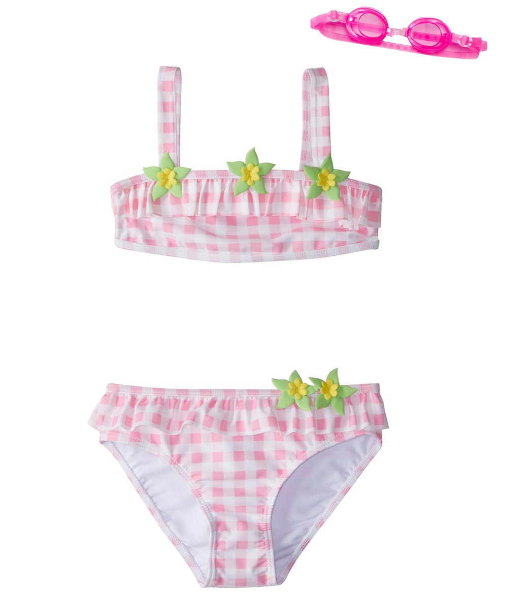 Jump N Splash Girls' Pink Dreamer Gingham Bikini Set W/Free Goggles 4-6 - Pink/White 5 Polyester/Spandex - Swimoutlet.com