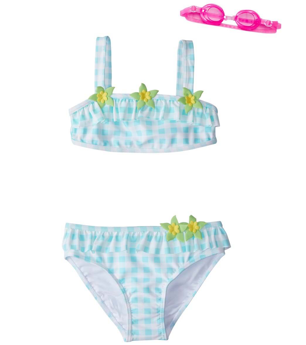Jump N Splash Girls' Blue Dreamer Gingham Bikini Set W/Free Goggles 4-6 - Blue/White 5 Polyester/Spandex - Swimoutlet.com