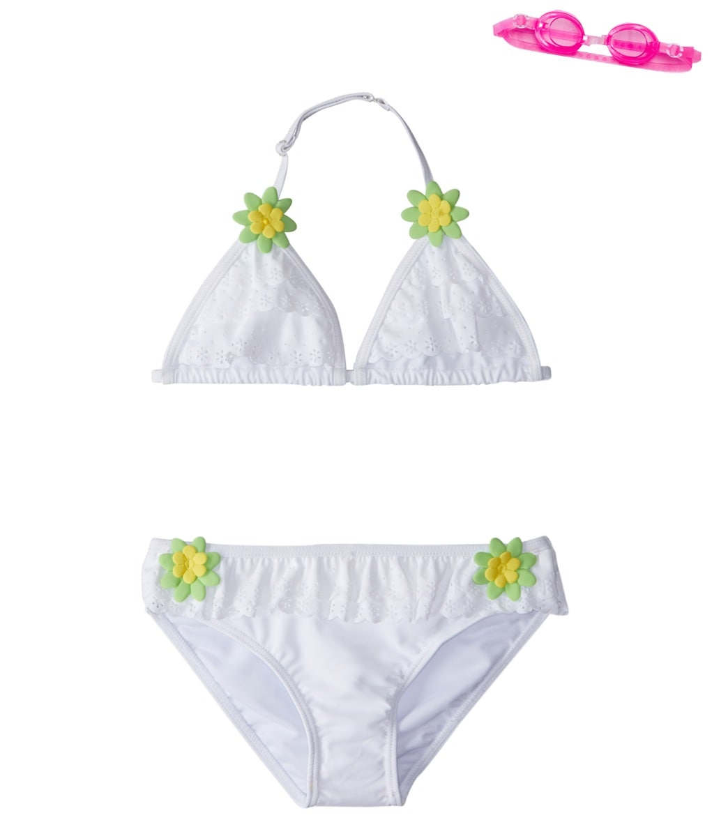 Jump N Splash Girls' Dreamer Ruffle Bikini Set W/ Free Goggles 4-6 - White 5 Polyester/Spandex - Swimoutlet.com
