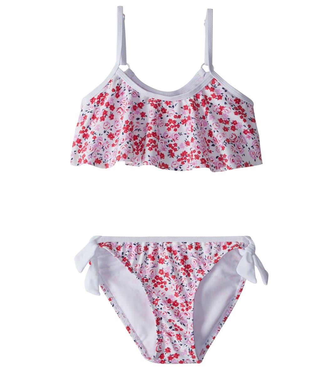 Snapper Rock Girls' Watercolor Hearts Flounce Bikini Set 2T-14 - Floral 3T Elastane/Nylon - Swimoutlet.com