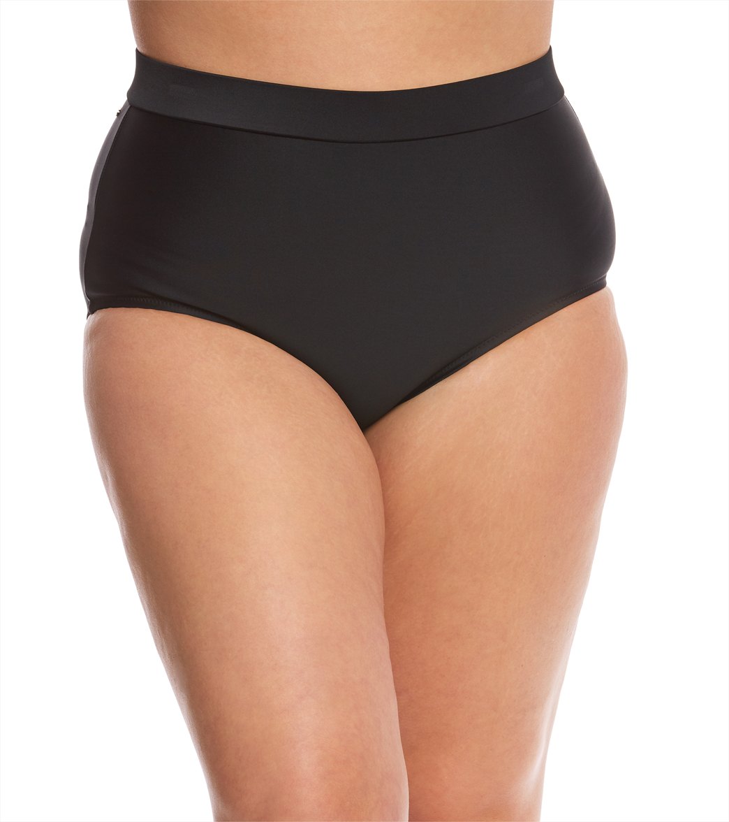 Raisins Curve Plus Size Flamingo Solids Island High Waist Bikini Bottom - Black Moon 22 Nylon/Spandex - Swimoutlet.com