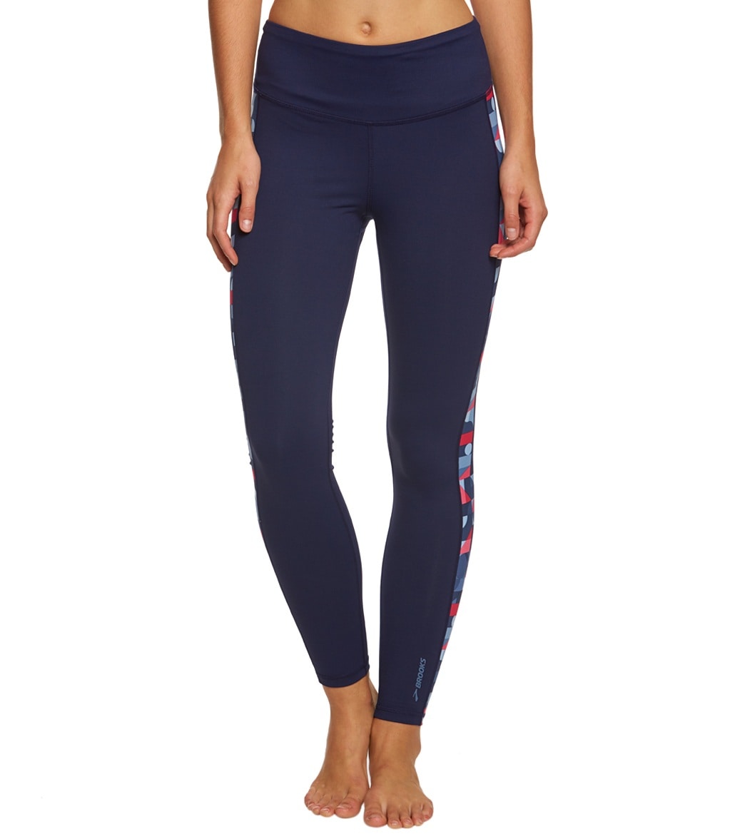 Brooks Women's Greenlight Tight - Navy/Market Deco X-Small Polyester/Spandex - Swimoutlet.com