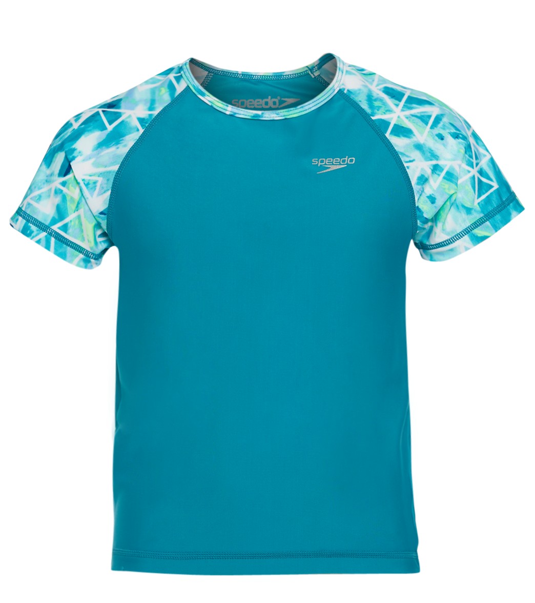 Speedo Girls' Printed Short Sleeve Rash Guard Big Kid - Capri Breeze X-Small 6/6X Nylon/Spandex - Swimoutlet.com