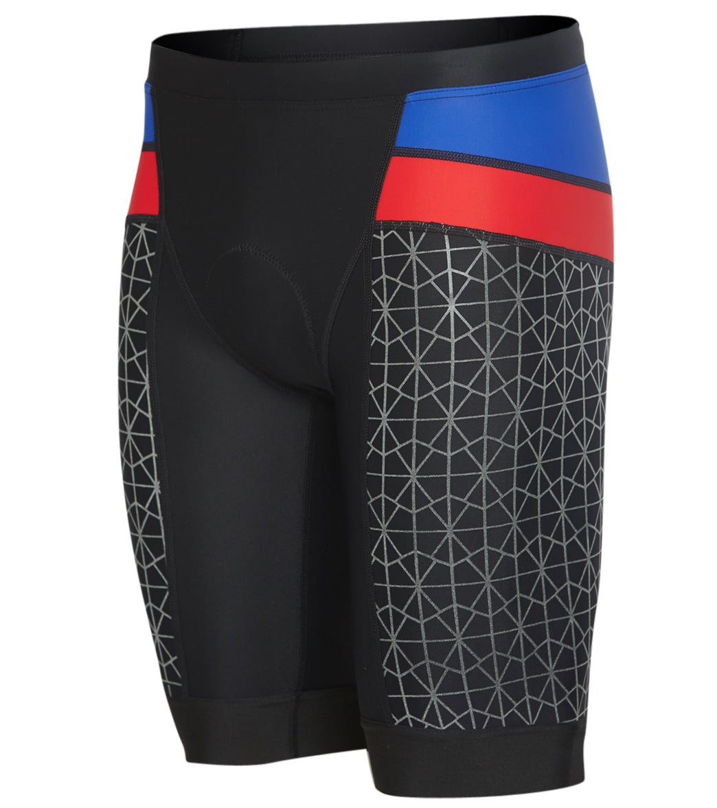 TYR Men's 9 Competitor Tri Short - Black/Blue/Red Small Size Small - Swimoutlet.com