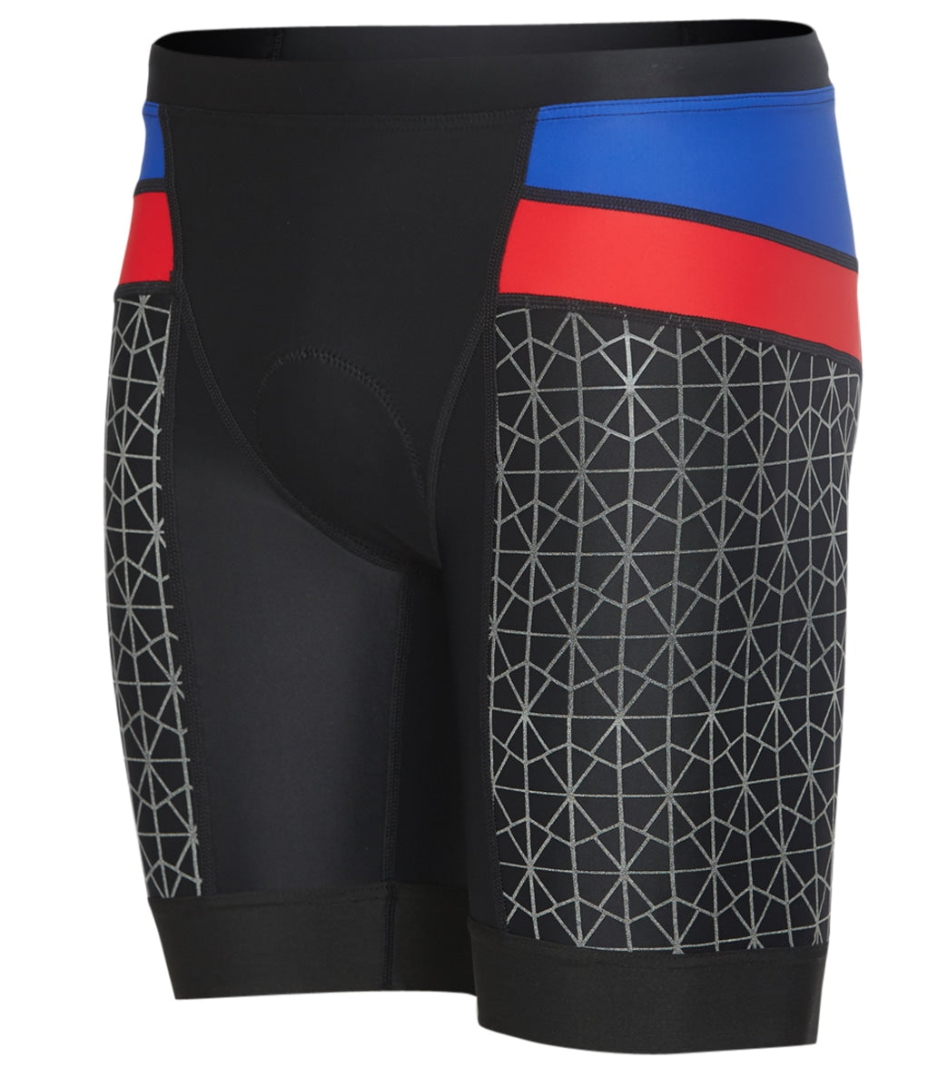 TYR Men's 7 Competitor Tri Short - Black/Blue/Red Small Size Small - Swimoutlet.com
