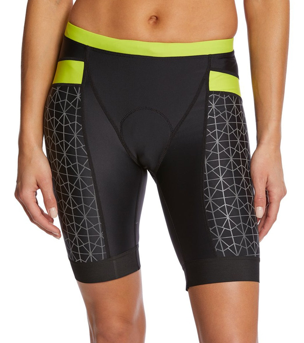 TYR Women's 8 Competitor Tri Short - Black/Lime X-Small - Swimoutlet.com