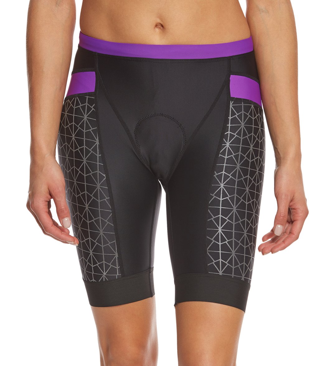 TYR Women's 8 Competitor Tri Short - Black/Purple Small - Swimoutlet.com