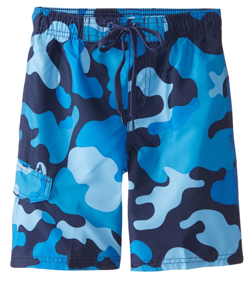 Kanu Surf Boys' Camo Swim Trunks - Aqua Small 4 Polyester - Swimoutlet.com