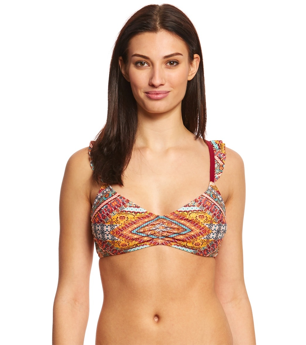 Jessica Simpson Swimwear Day Tripper Bralette Bikini Top - Spice Multi Small Nylon/Spandex - Swimoutlet.com