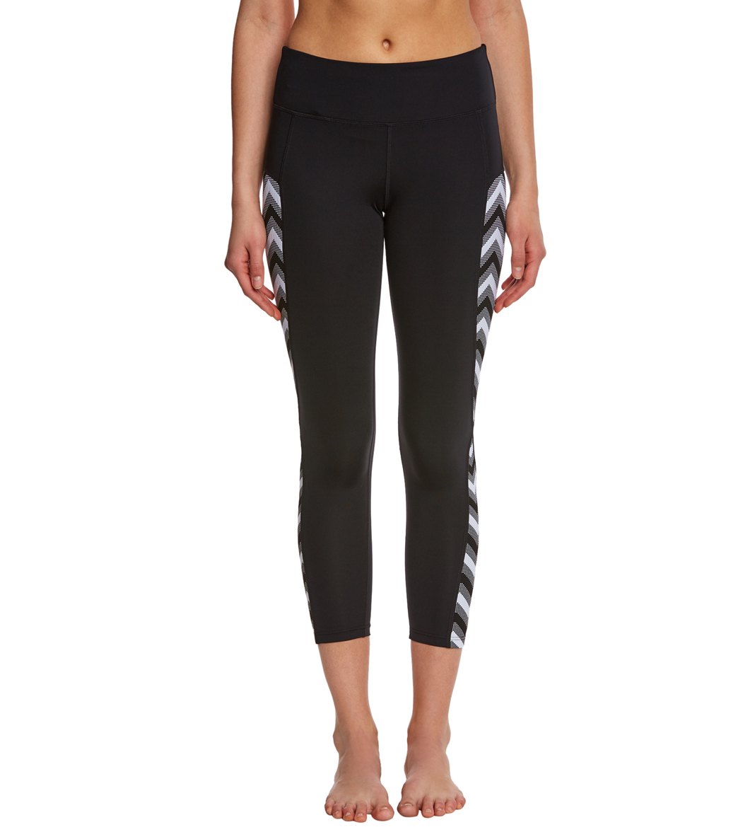 Seafolly Women's Horizon Luxe 7/8 Fitness Leggings - Black/White Xl Nylon/Elastane - Swimoutlet.com