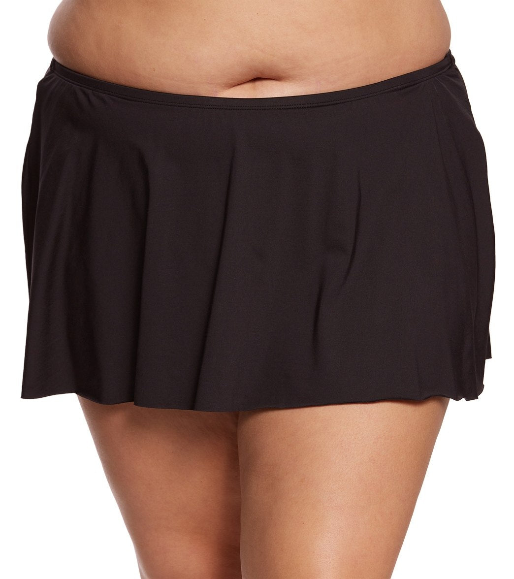 Kenneth Cole Reaction Plus Size Flyaway Skirted Bikini Bottom - Black 2X Nylon/Elastane - Swimoutlet.com