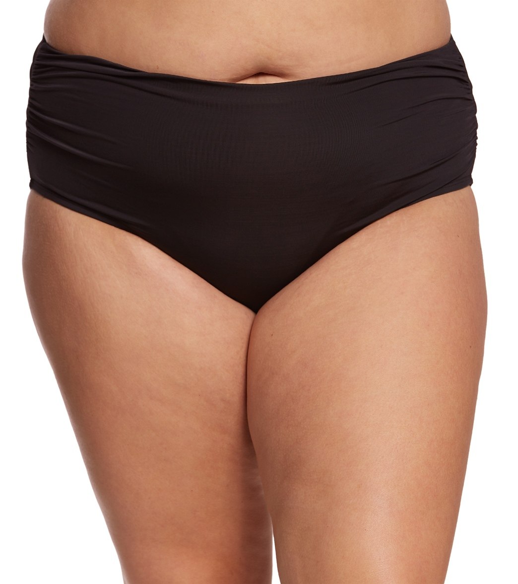 Kenneth Cole reaction plus size shirred bikini bottom - black 2x nylon/elastane - swimoutlet.com