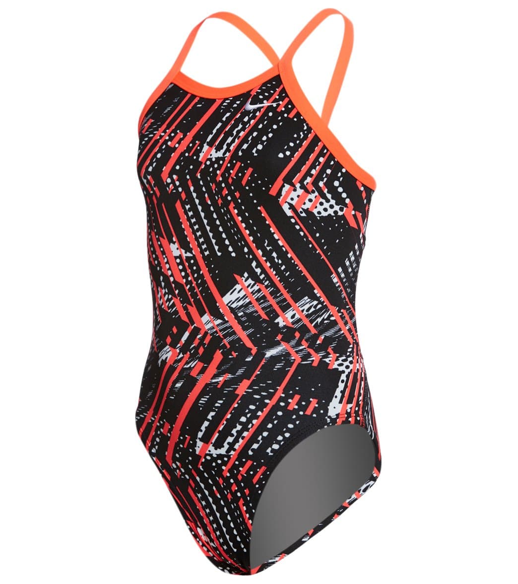 Nike Youth Shark Lingerie Tank One Piece Swimsuit - Bright Crimson 22 Polyester/Pbt - Swimoutlet.com
