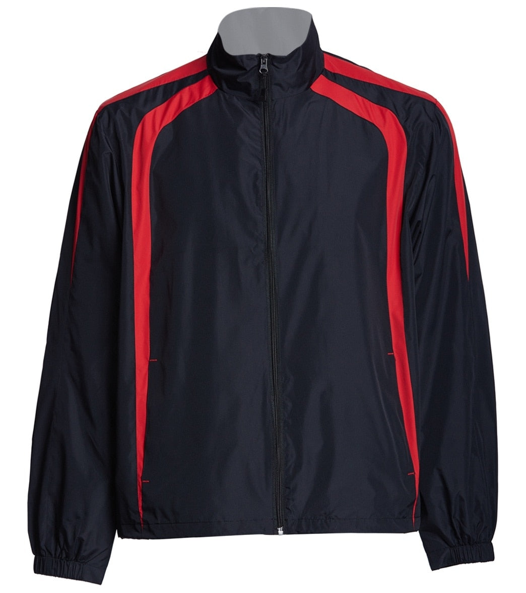 Men's Warm Up Jacket - Black/True Red Large Polyester - Swimoutlet.com