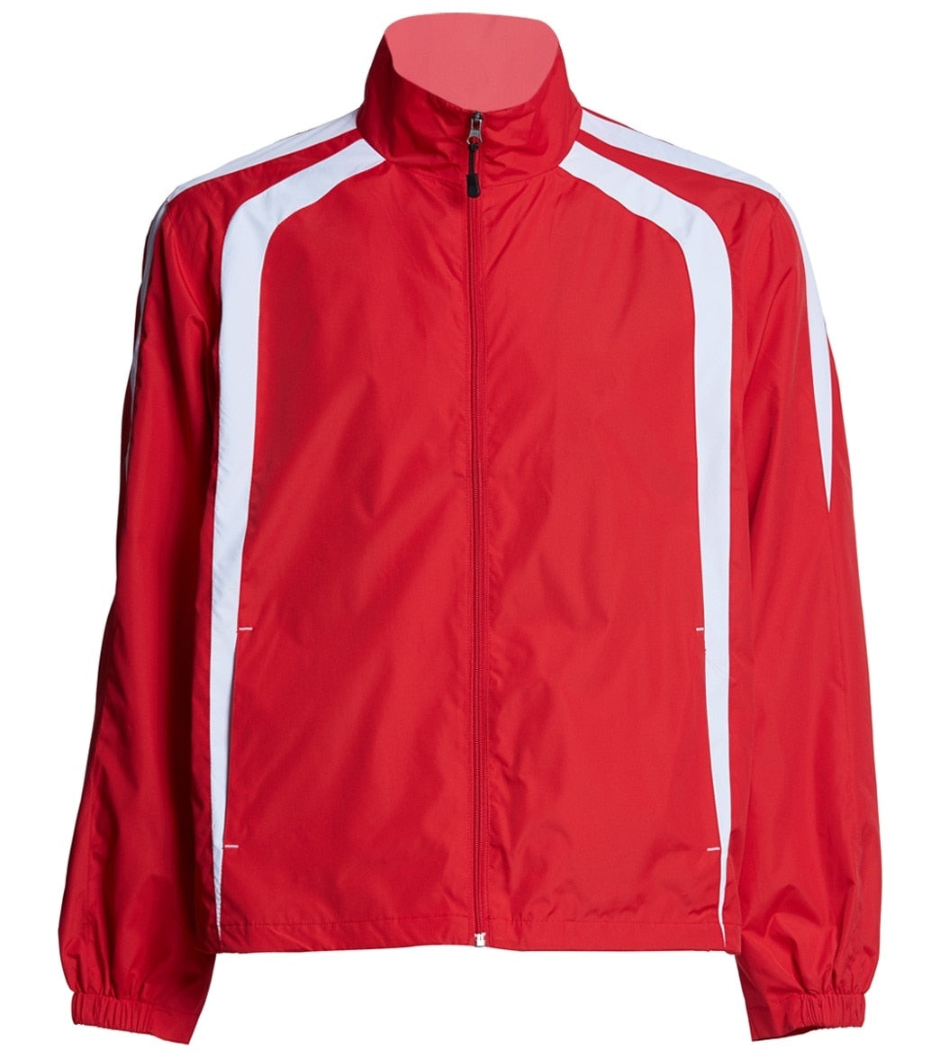 Men's Warm Up Jacket - True Red/White Large Polyester - Swimoutlet.com