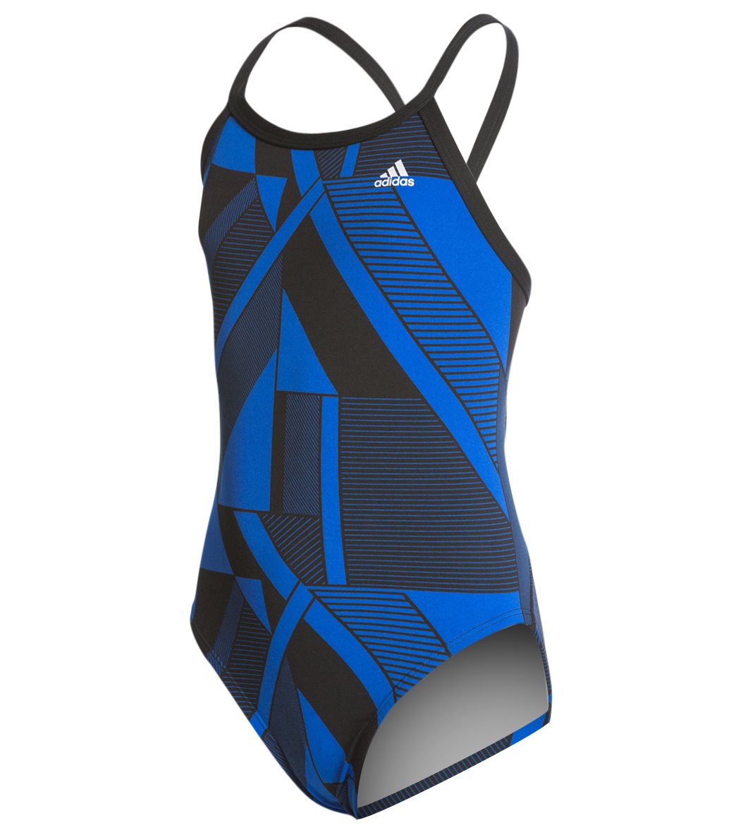 Adidas Girls' Sport Dna Vortex Back One Piece Swimsuit - Blue 24 Polyester - Swimoutlet.com