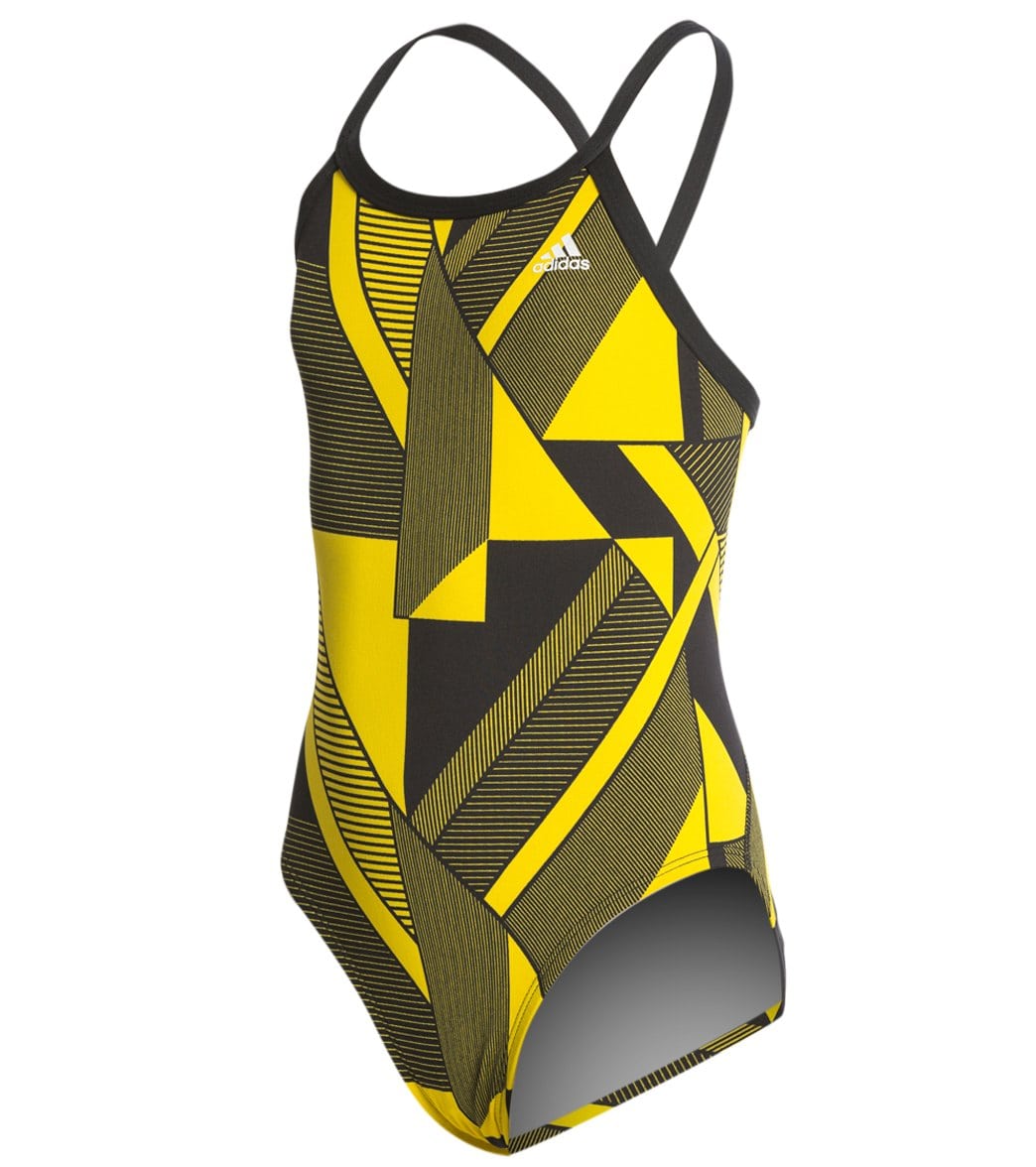 Adidas Girls' Sport Dna Vortex Back One Piece Swimsuit - Yellow 22 Polyester - Swimoutlet.com
