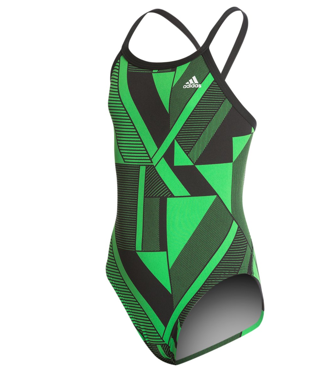 Adidas Girls' Sport Dna Vortex Back One Piece Swimsuit - Green 24 Polyester - Swimoutlet.com