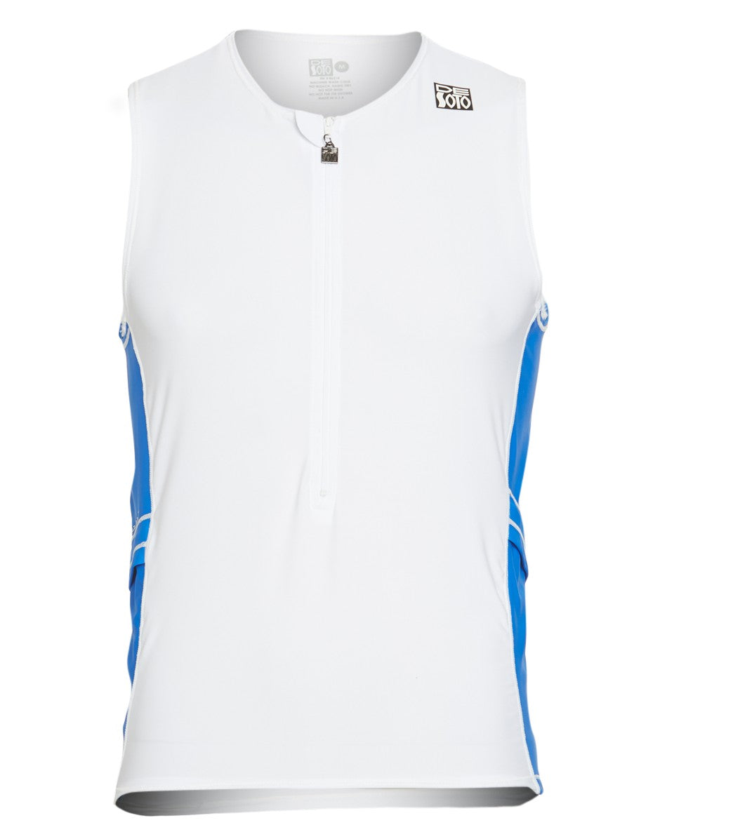 Desoto Men's Skin Cooler Half Zip Tri Top - White / Blue Medium - Swimoutlet.com