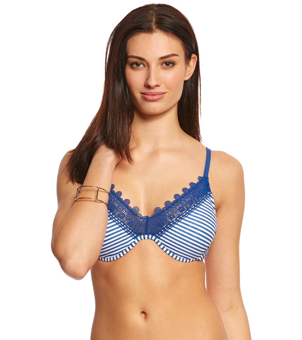 Seafolly Riviera Stripe Underwire Bikini Top D-Cup - French Blue Marble 12 Nylon/Elastane - Swimoutlet.com