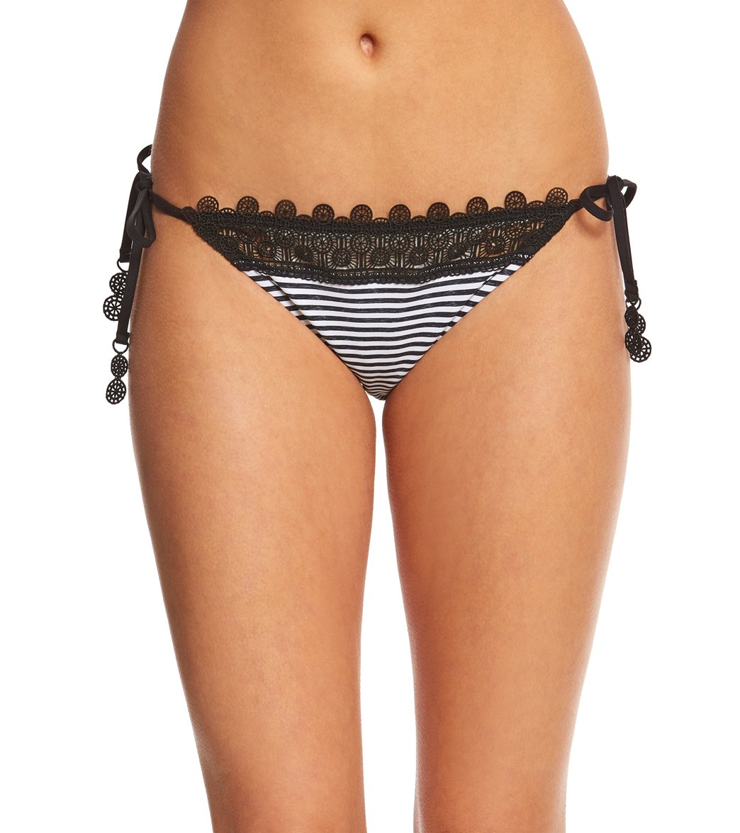 Seafolly Riviera Stripe Brazilian Tie Side Bikini Bottom - Black Marble 2 Nylon/Elastane - Swimoutlet.com