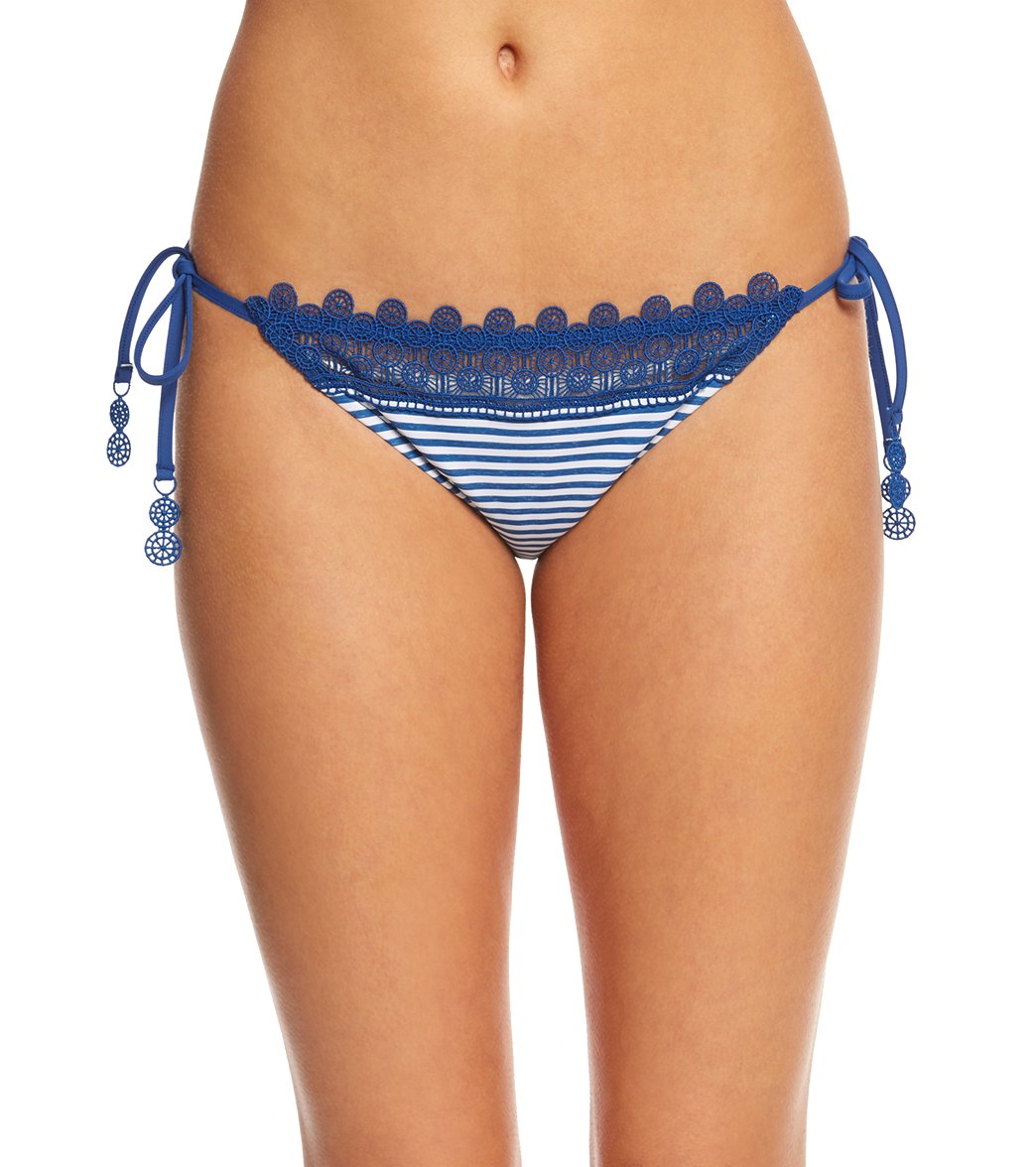 Seafolly Riviera Stripe Brazilian Tie Side Bikini Bottom - French Blue Marble 2 Nylon/Elastane - Swimoutlet.com