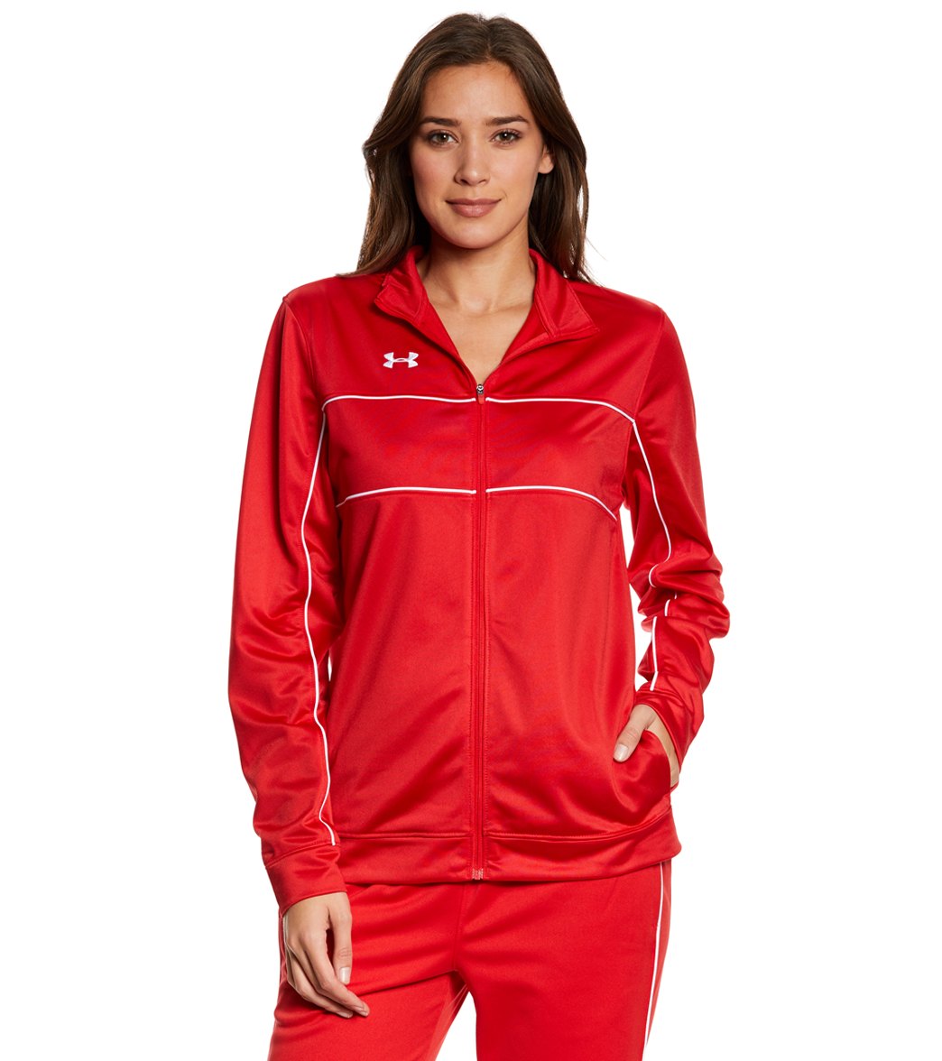 Under Armour Women's Rival Knit Warm-Up Jacket - Red/White Medium Polyester - Swimoutlet.com