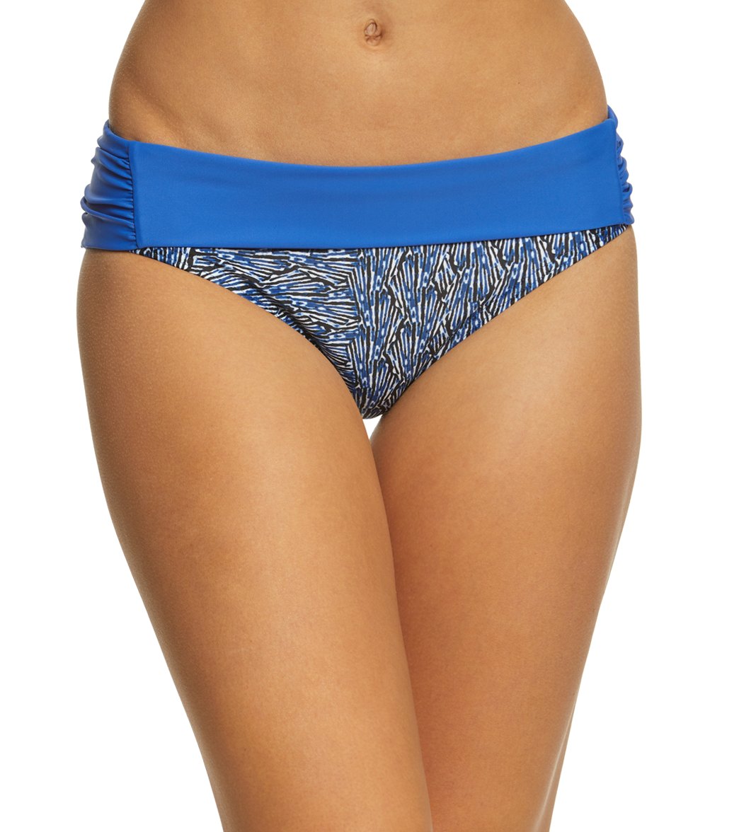 Prana Women's Sirra Bikini Bottom - Blue Seashells Large Nylon/Spandex - Swimoutlet.com