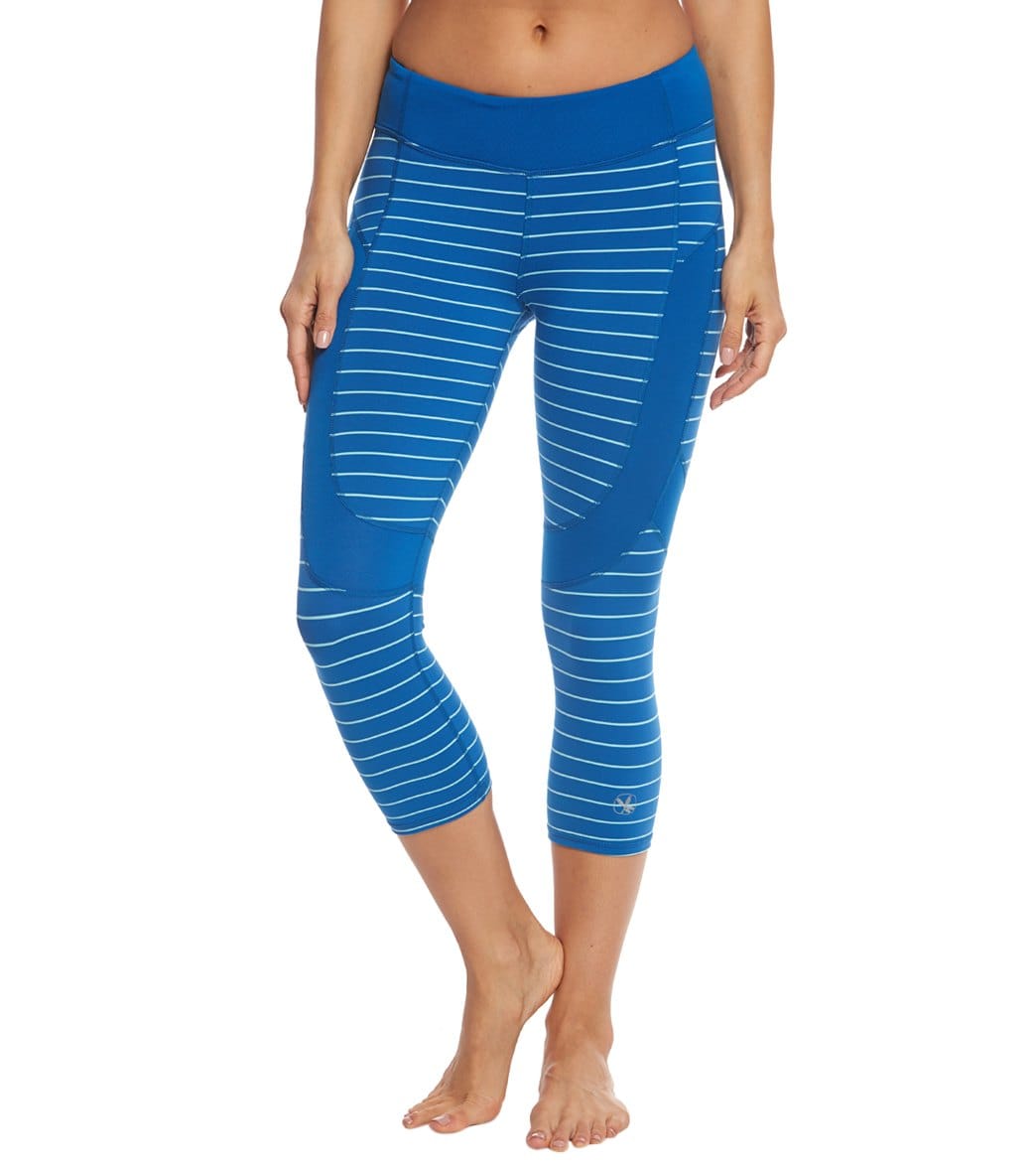 Carve Designs Women's Zephyr Capri Swim Tight - Deep Ocean Stripe X-Small Polyester/Spandex - Swimoutlet.com