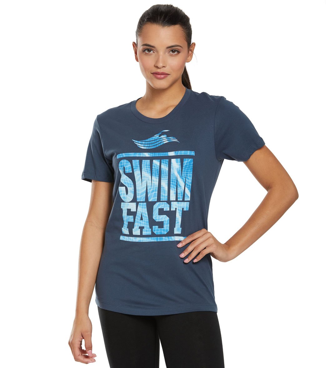 U.s. Masters Swimming Usms Women's Swim Fast Crew Neck T-Shirt - Navy Medium Cotton - Swimoutlet.com