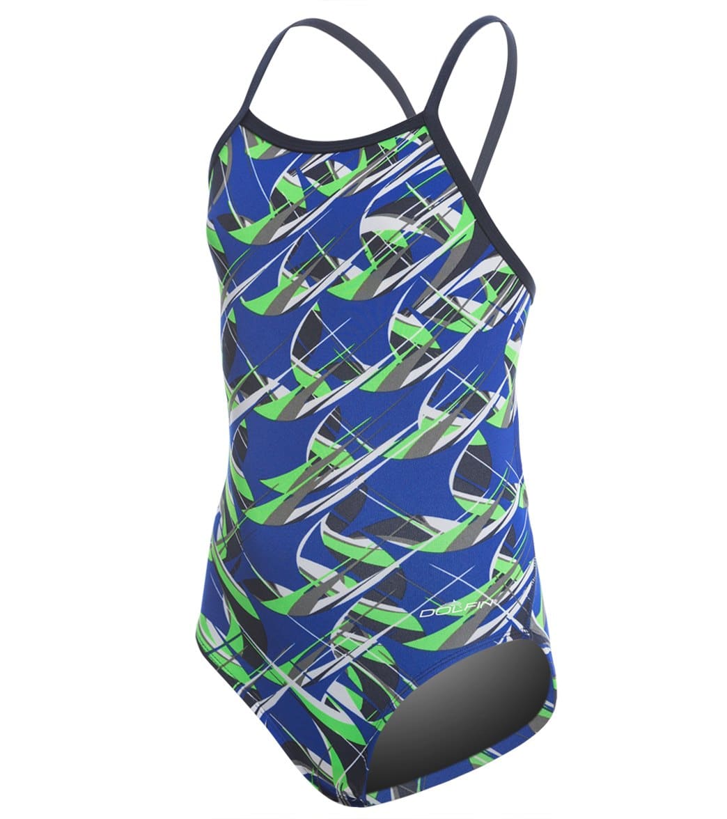 Dolfin Youth Reliance Predator V Back One Piece Swimsuit - Blue/Green 24 - Swimoutlet.com