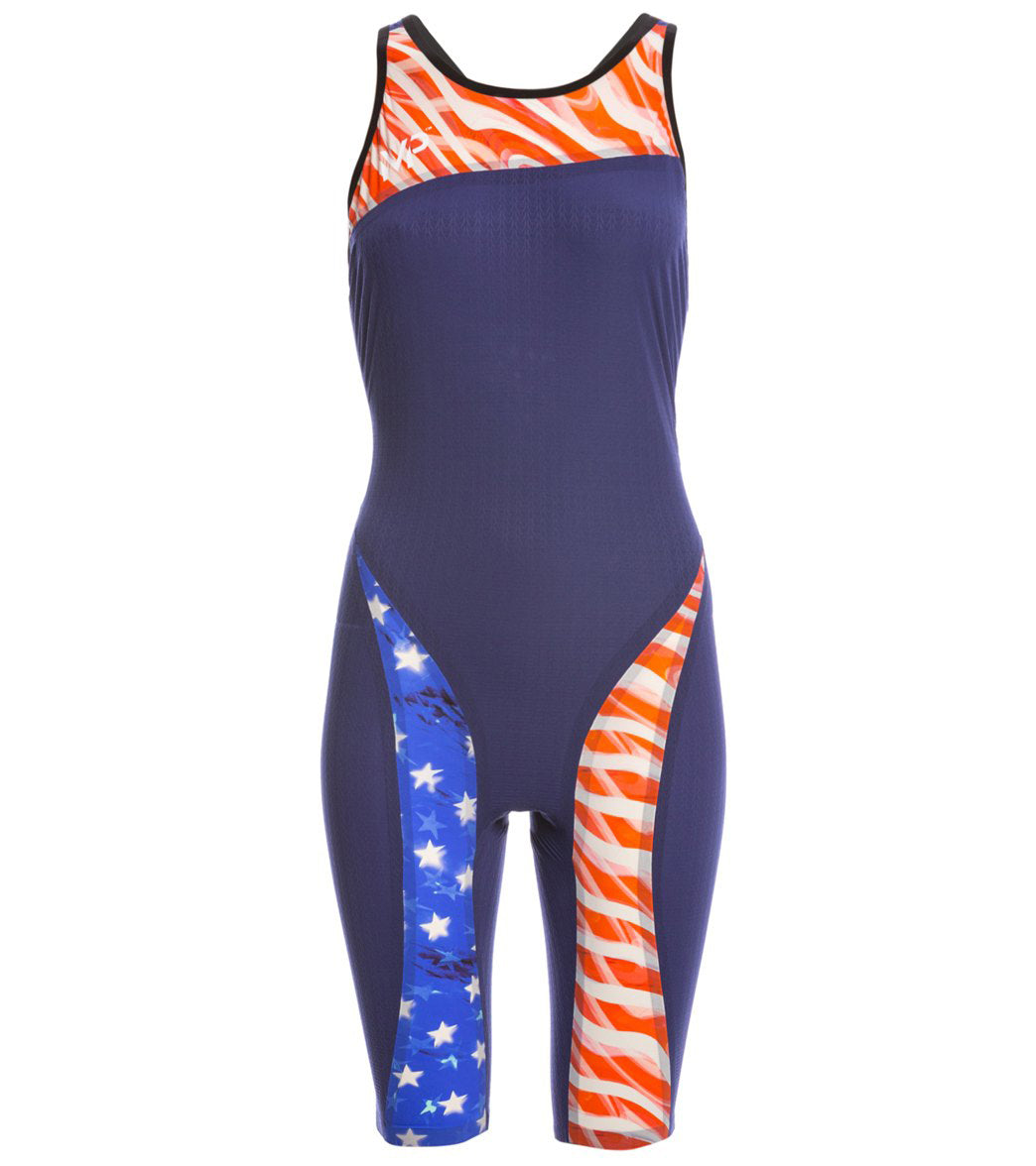 Mp Michael Phelps Women's Xpresso Open Back Kneeskin Tech Suit Swimsuit - Navy Blue/Red 32 - Swimoutlet.com