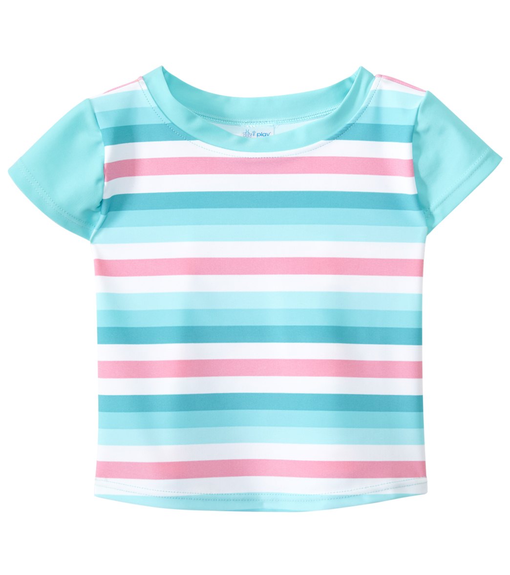 I Play. By Green Sprouts girls' classic cap sleeve rashguard baby - aqua stripe 18 months - swimoutlet.com