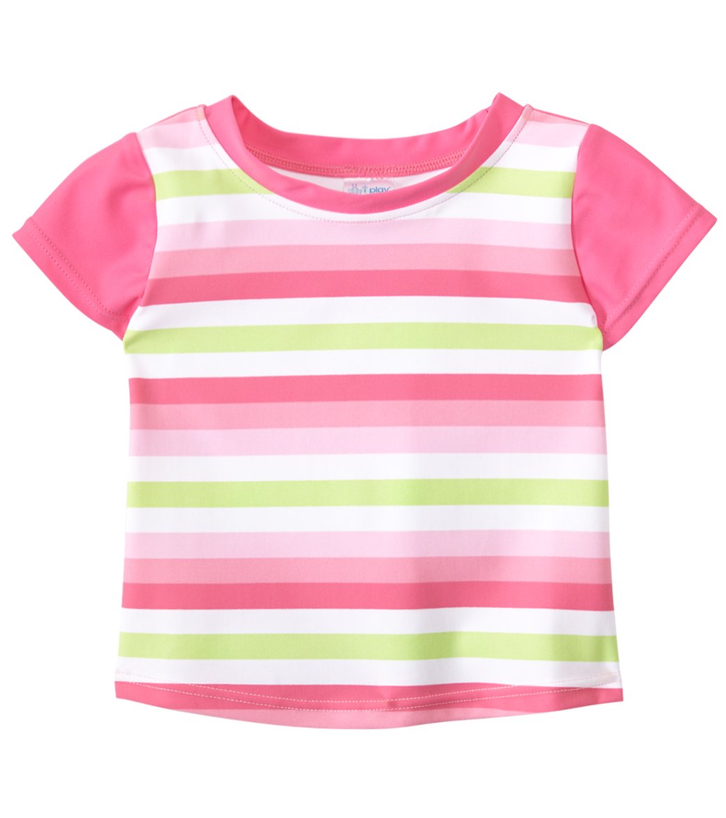 I Play. By Green Sprouts Girls' Classic Cap Sleeve Rashguard Baby - Pink Stripe 12 Months - Swimoutlet.com