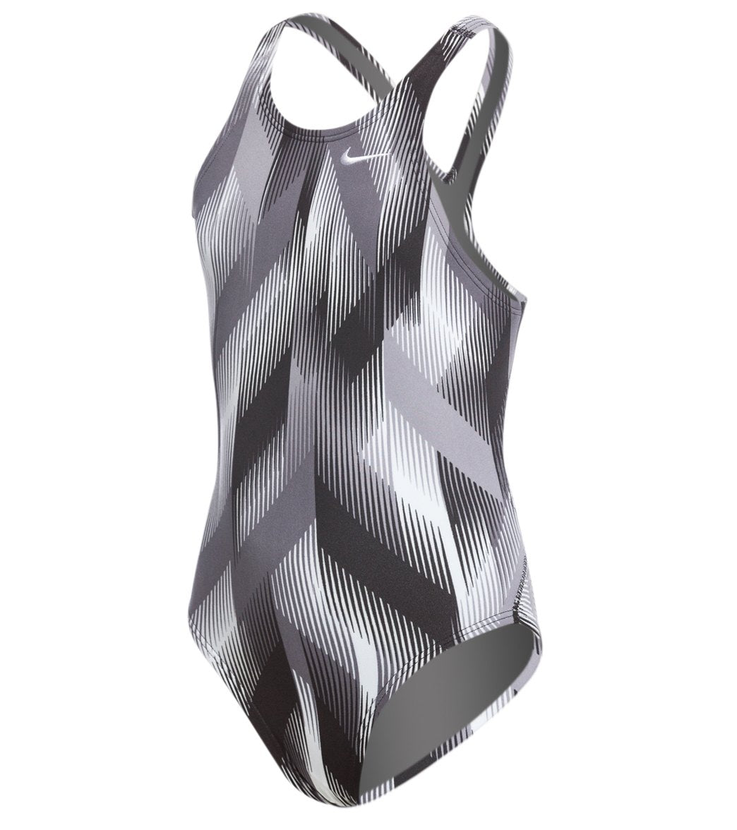 Nike Youth Beam Powerback Tank One Piece Swimsuit - Black 22 Polyester - Swimoutlet.com